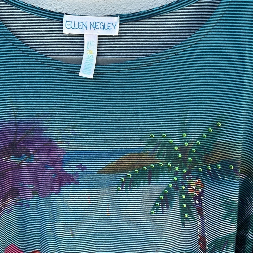 Ellen Negley Art & Sol Tunic Tropical Beach Scene Plus Size 2XL - Picture 3 of 5